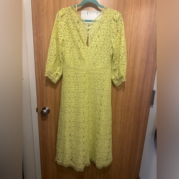 Anthropologie Chartreuse Lace Midi Dress Size 4 - Picture 3 of 14